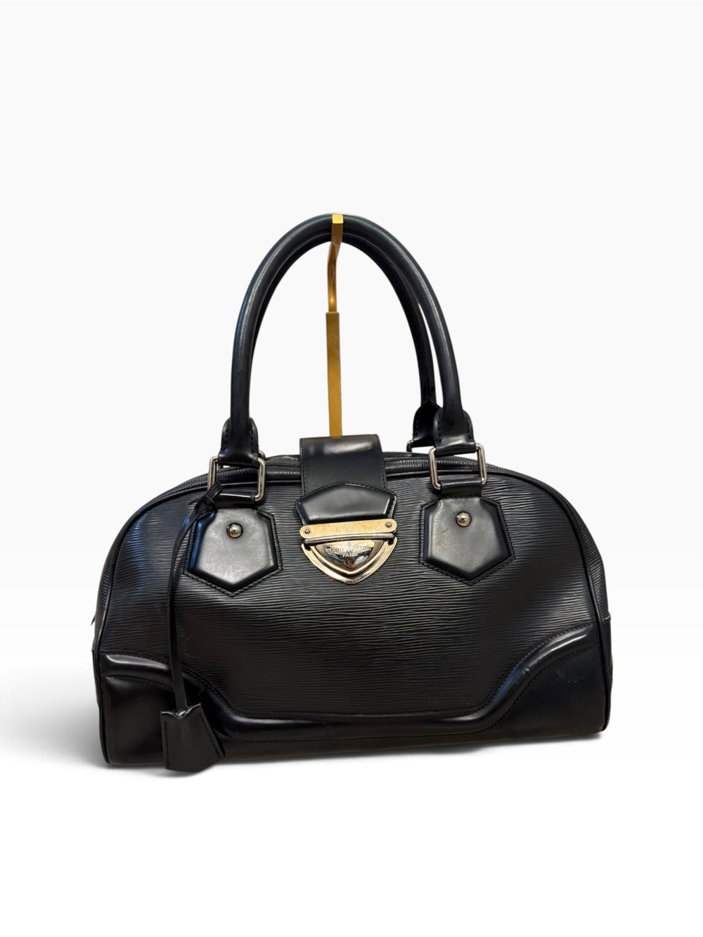 Louis Vuitton Montaigne Bowling Black Epi Leather Satchel with Lock & Keys